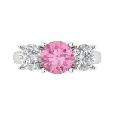 3.25Ct Round Cut Pink Gemstone Solid Gold Engagement Promise Statement Ring
