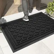 Color&Geometry Front Door Rug for Entryway to Catch Dirty, Outside Door Mats for Entry Heavy Duty Non Slip, Front Door Mat for Welcome, Indoor Outdoor Rugs for Large Single/Double Door, Black 24"X47"