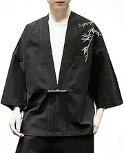[Generic] Summer Tang Suit,Men Chinese Style Loose Large Size Embroidered Design Retro Cardigan Jacket Comfortable And Breathable（Khaki,Black,Gray Blue）