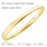 Bracelet Real 18k Yellow Gold Filled Solid Flat 5mm Ladies Large Sz 70mm Bangle