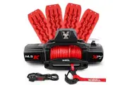 X-BULL 4WD Electric Winch 14500LBS 12V synthetic rope with 2 Pairs Recovery Tracks Gen2.0 Red