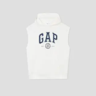 【GAP】男裝 Logo印花無袖帽T-白色(885520)