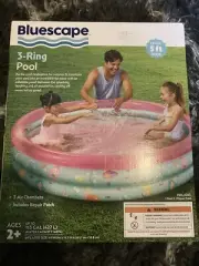 Pink 3-Ring Inflatable Kiddie Swimming Pool, Round, Age 2 & up 65" x 14.5" - NEW