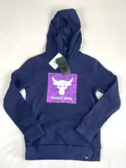 Project Rock Dwayne J. Under Armour Navy Blue Long Sleeve Hoodie - YOUTH LARGE