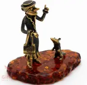 Solid Brass Amber Figurine Шапокляк Shapoklyak & Rat Lariska cartoon IronWork