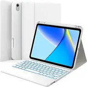 GreenLaw Keyboard Case for iPad 11th Generation(A16,2025) / 10th Generation(2022), Stain-Resistant Cover, 7 Color Backlit, Detachable Keyboard Case with Touchpad and Pencil Holder, White Smoke