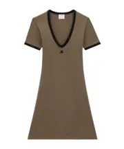 Courrèges Contrast V-Neck Mini Dress XS,L Green