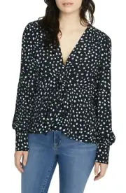 Sanctuary Women Printed Tie Front V-Neck Blouse Shirt Top XS