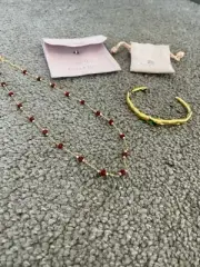 Red Bead And Gold Bracelet And Necklace Set Bangle RP $200