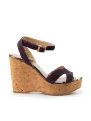 Purple Suede Cork Wedge Sandals