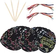 Generic 60pcs Easter Scratch Eggs Kit Lazy Eggs Ornament Decorating Stickers Scratch Color Cards Egg Crafts Stand Artificial Eggs Eggs Scratch Off Cards Easter Scratch Cards Paper