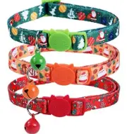 Christmas Cat Collar Set of 3 Kitten Breakaway Collars with Bell