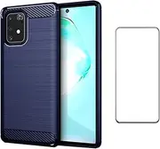 [Asuwish] Phone Case for Samsung Galaxy S10 Lite with Tempered Glass Screen Protector Cover and Accessories Silicone TPU Protective Glaxay S10lite S 10 10s Galaxies A91 Carbon Fiber Women Men Dark Blue
