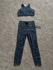 New Balance Blue White Print Matching Workout Set Sports Bra & Leggings Medium
