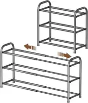 3-Tier Expandable Shoe Rack Adjustable Shoe Shelf Storage Organizer Metal