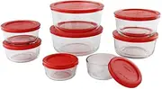 Pyrex Simply Store Glass Food Containers with BPA Free Plastic Red Lids (16 Piece Set)