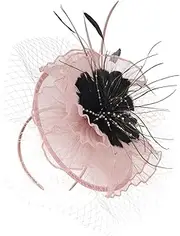 [CRILSTYLEO] Bridal Fascinator Hat for Women Elegant Mesh Plume Hair Clip Headband for Garden Tea Parties Weddings Retro Style Hair Accessories Versatile Floral Headpiece Blush