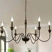 Ganeed 6-Light Farmhouse Chandeliers Black Classic Candle Ceiling Pendant Light Fixture Rustic Ceiling Chandelier for Kitchen Island, Foyer, Living Room, Dining Room