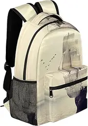 TropicalLife White Sailing Boat Backpack Lightweight Waterproof RucksackBeautiful Sea Stylish Backpack for Man Women