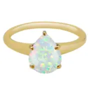 14KT Yellow Gold 1.20Ct Pear Shape 100% Natural Australian Opal Women's Ring