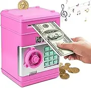 Pink Piggy Money Bank for Kids, Electronic ATM Auto Scroll Paper Money Box for Kid 3-12, Cash Coin Saving Box for Adults with Safe Password for Kids Girls Boys Birthday Children's Day Christmas
