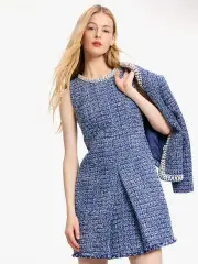 Pearl Collar Tweed Dress