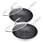 2X 32cm Stainless Steel Tri-Ply Frying Fry Pan Non Stick Skillet with Glass Lid