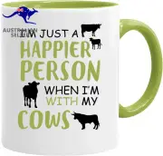 Funny Christmas Mug Happier with Cows - Novelty 11Oz Premium Quality Work Humour