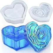 Heart Jar Resin Mold with Rose Lid Epoxy Resin Storage Box Casting Mould DIY Jewelry Trinket Candy Container Silicone Moulds Epoxy Concrete Cement Plaster Jesmonite Planter Candle Vessel Craft Molds
