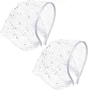 [OLYCRAFT] 2Pcs Flapper Fascinator White Mesh Veil with Pearl 1920s Headband with White Mesh Headband Bridal Wedding Tea Party Headwear Hair Accessories with Veil for Women Party Holiday Daily Decor