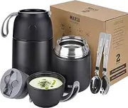 [MAXSO] 2 Pack Soup Thermo for Hot & Cold Food for Kids Adults, Vacuum Insulated Food Jar Thermal Lunch Containers, Travel Food Flask with Spoon (24 oz,17 oz) (Black)