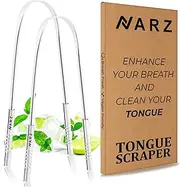 NARZ Tongue Scraper Professional Tongue Cleaner for Bad Breath Reusable Stainless Steel Tongue Scrapers for Oral Care with Dual Carved Handle for Adults & Kids Oral Hygiene 2 Pack