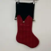 Vtg Chimney Huggers Saks Fifth Avenue Christmas Stocking Red Green Velvet Bells