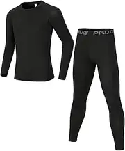 [Dtone] Kids Athletic Base Layer Set Boys Thermal Long Sleeve Top and Leggings for Football Sport Ski