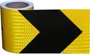 Reflective Tape， 10 Meters x 15 cm Arrow Warning Tape, Self Adhesive High Intensity Reflective Sticker for Car Truck(Black Yellow)