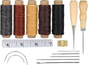 Respicefinem Leather Hand Sewing DIY Stitching Craft Tool Set with Thimble Measuring Tape Awl and Various Needles and Wax Thread for Different Leather Fabric Denim Or Cloth