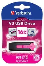Verbatim 16GB V3 USB3.0 Pink Store'n'Go V3; Rectractable USB Storage Drive Memor