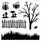 Studio Light, Stencil 6", Halloween, Picket Fence, #34 Autumn Scenery, Bare Tree