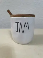 New RAE DUNN LL "JAM" Cellar Jar With Wood Lid & Spoon By Magenta