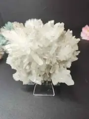 Natural Raw Clear Quartz Crystal Cluster Specimen with volcano mud home decor