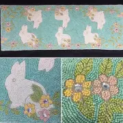 Cynthia Rowley Easter Bunny Beaded Table Runner Centerpiece Floral Spring Decor