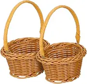 PENIKOKO 2Pcs Imitation Rattan Woven Small Flower Baskets with Handles for Home Garden Decor Lightweight Storage Baskets for Rustic Tea Party and Decorative Use