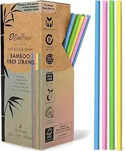 [EcoPreps] Colorful Bamboo Fiber Biodegradable Straws, 100% Compostable, Plastic-Free, Eco-Friendly Drinking Straws | 8'' Plant Fiber Disposable Straws, Durable for Hot & Cold Drinks (7.8” - 150 Straws)