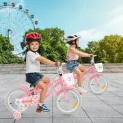CostwayKids Bike with Front Handbrake and Rear Coaster Brake for 3-5 Years Old-Peach Red-14 inches