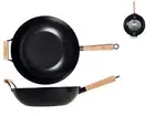 H&h Wok Non-Stick Borghese Cm32, Black, Handle Wooden