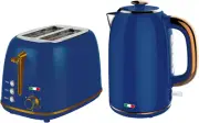 Vintage Electric 2 Slice Toaster & Kettle Combo Stainless Steel - Copper Blue