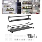 2Pcs Durable Metal Black Hanging Spice Shelves Rack Kitchen Wall Mounted