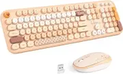 MOFII Wireless Keyboard and Mouse Combo, Full Size 2.4G Plug Lovely Milk Tea