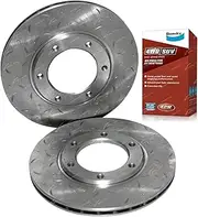 2 Slotted+Drilled Front Disc Brake Rotors + Bendix 4x4 Pads for Nissan Patrol GQ Y60 MQ/MK & for Ford Maverick DA 6cyl 2.8L RD28 L28 3.0L RB30 3.2L SD33 4.0L P40 4.2L TB42 TD42 1980 to 1999