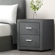Artiss Bedside Table with 2 Drawers Grey Faux Leather Upholstered Drawer Bed End Side Tables Storage Cabinet Nightstand, Bedroom Living Room Home Furniture Organiser, Narrow Space Unit